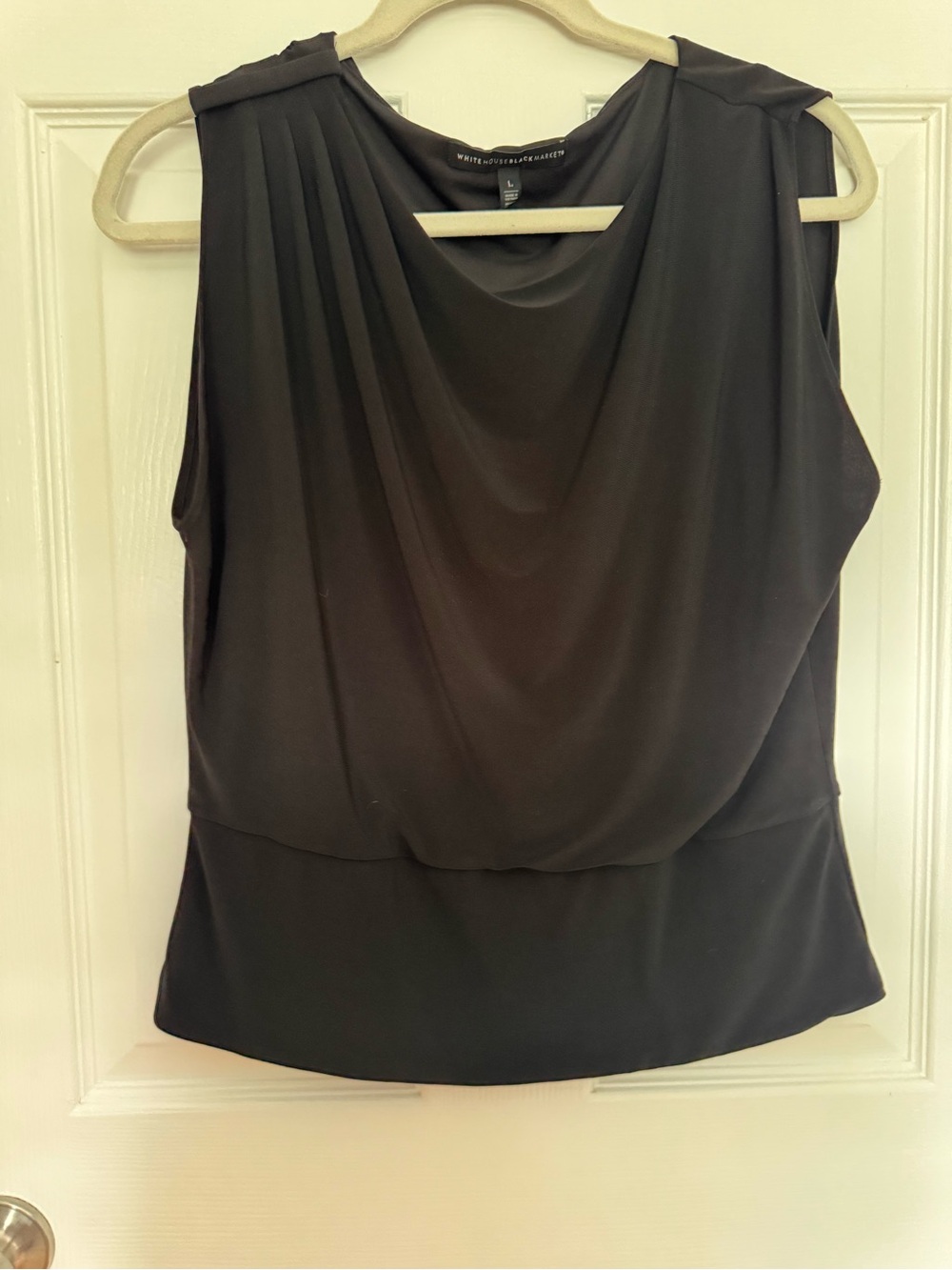White House Black Market Black Draped Sleeveless Top L
